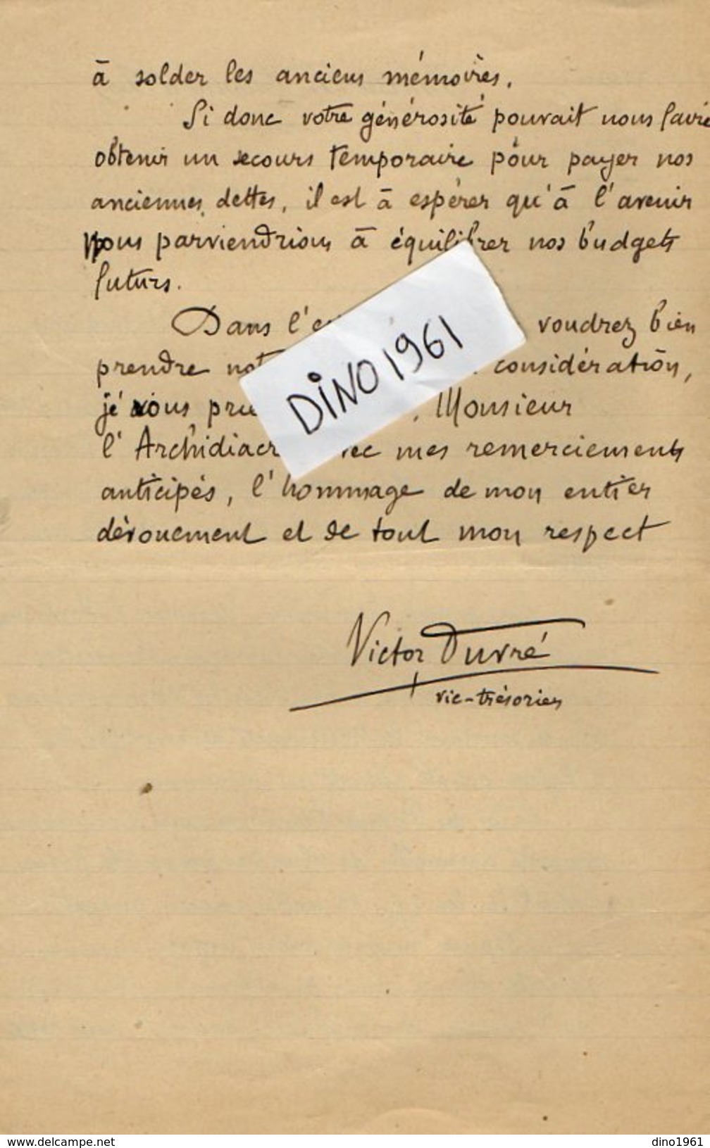 VP10.256 - Diocèse De Paris - 1906 - Paroisse Saint - Etienne D'ISSY - Lettre De Mr Victor DUVRE à Mr L'Archidiacre - Religion & Esotérisme