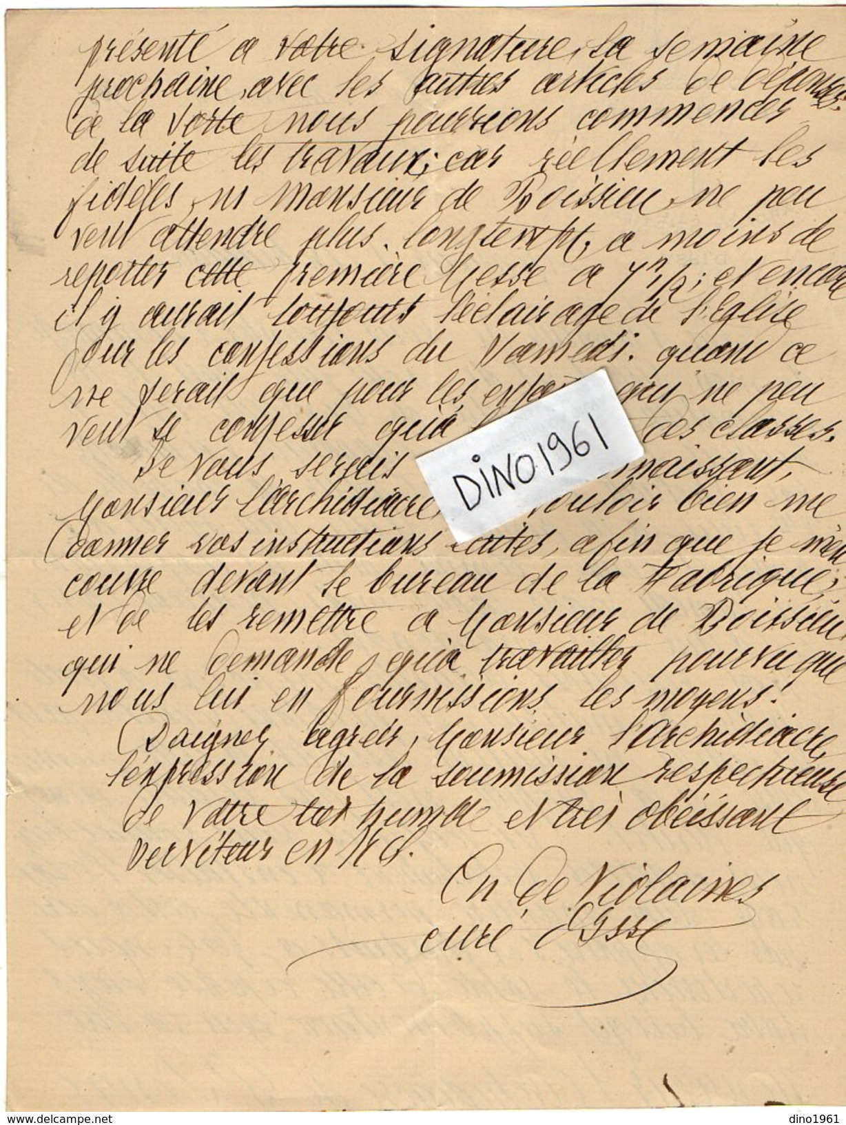 VP10.258 - Diocèse De Paris - 1903 - Lettre De Mr De VIOLAINES Curé D'ISSY à Mr L'Archidiacre De SAINT DENIS - Godsdienst & Esoterisme