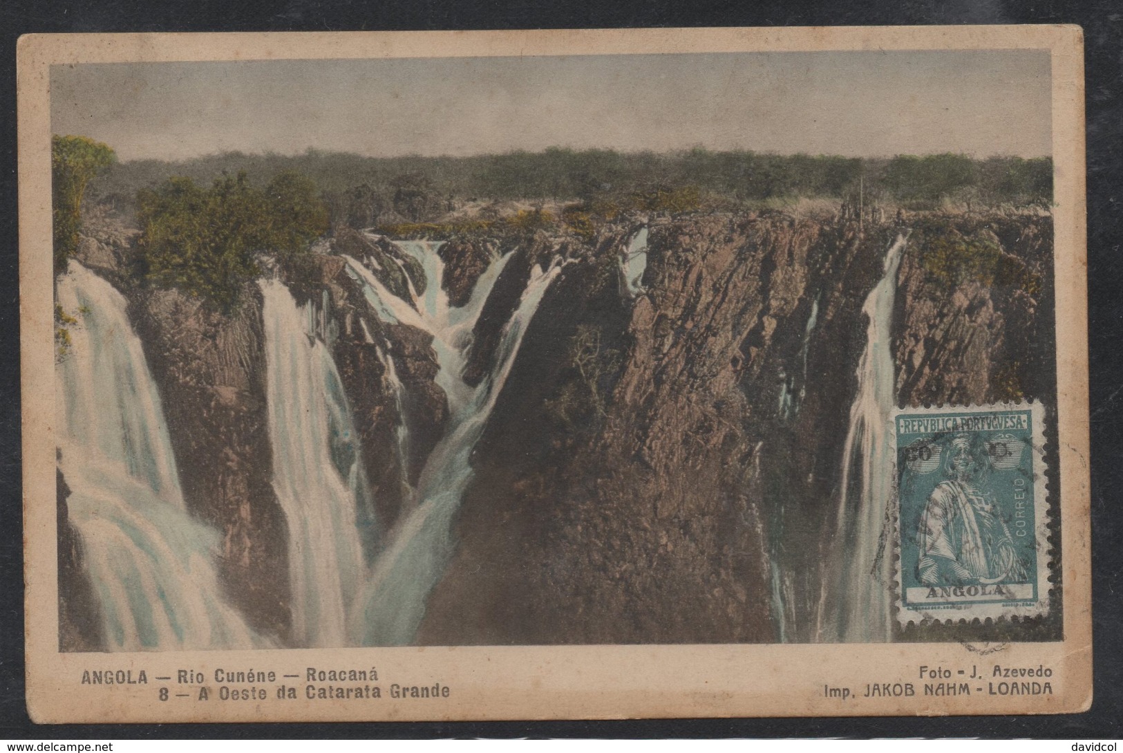 SA164- PORTUGUESE ANGOLA. USED POSTCARD. 1934 TO BOGOTA-COLOMBIA. RIO CUNÉNE WATERFALLS - Portuguese Africa