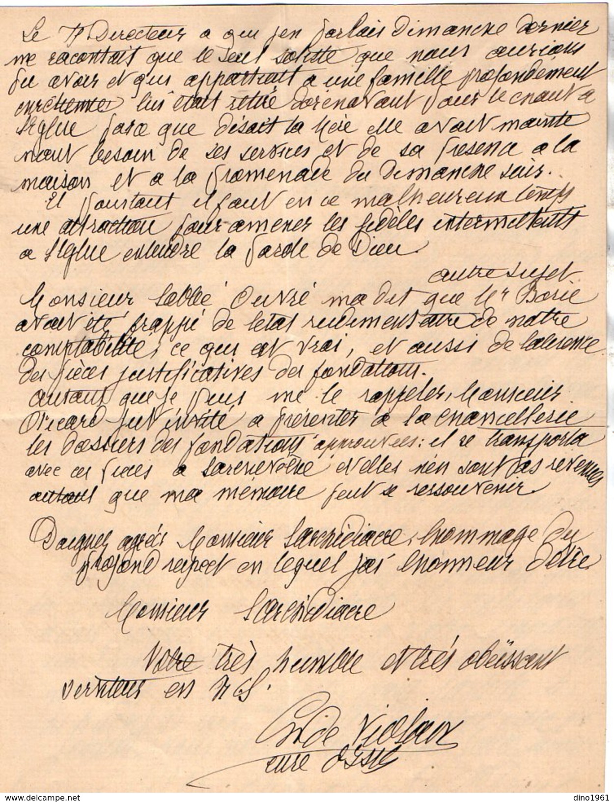 VP10.259 - Diocèse De Paris - 1903 - Lettre De Mr De VIOLAINES Curé D'ISSY à Mr LEFEVRE Archidiacre De SAINT DENIS - Religión & Esoterismo