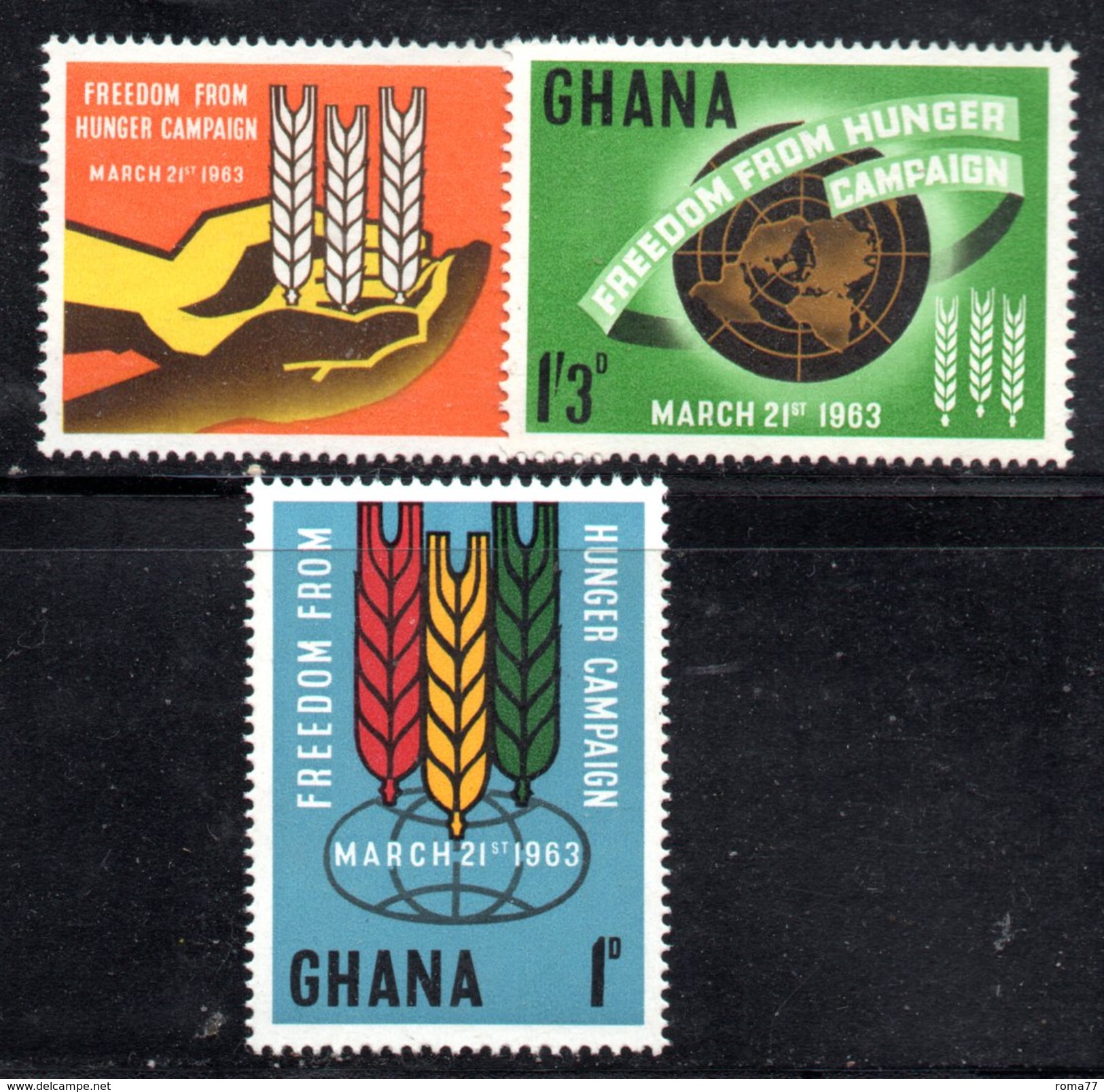 W56 - GHANA 1963 , Serie Yvert N. 124/126 ***  Fame Faim - Ghana (1957-...)