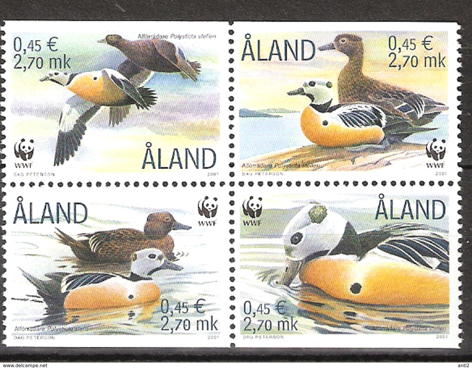 Aland Åland 2001 Ducks, Steller's Eider  Mi 183-186 Bloc MNH(**) - Aland