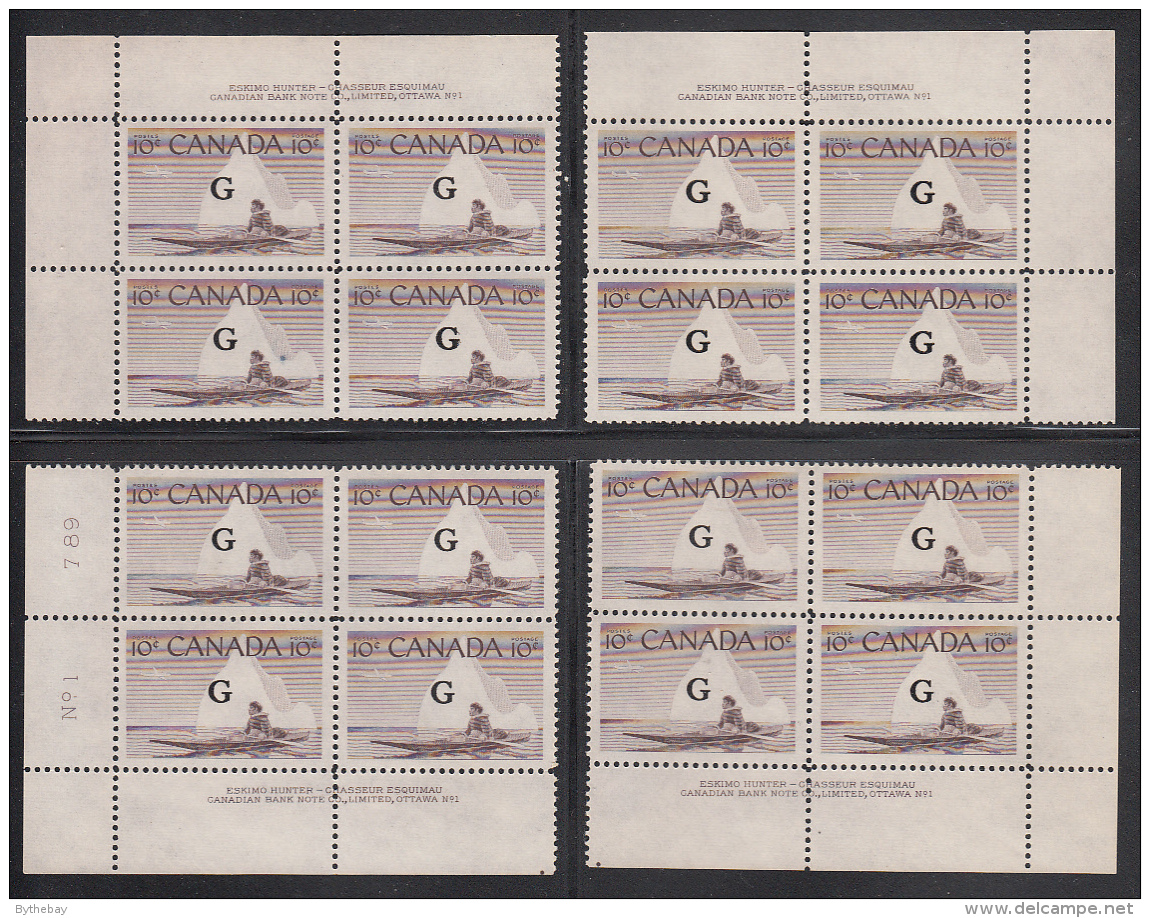 Canada MNH Scott #O39 'G' Overprint On 10c Inuk, Kayak Plate #1 Set Of 4 PB - Opdrukken