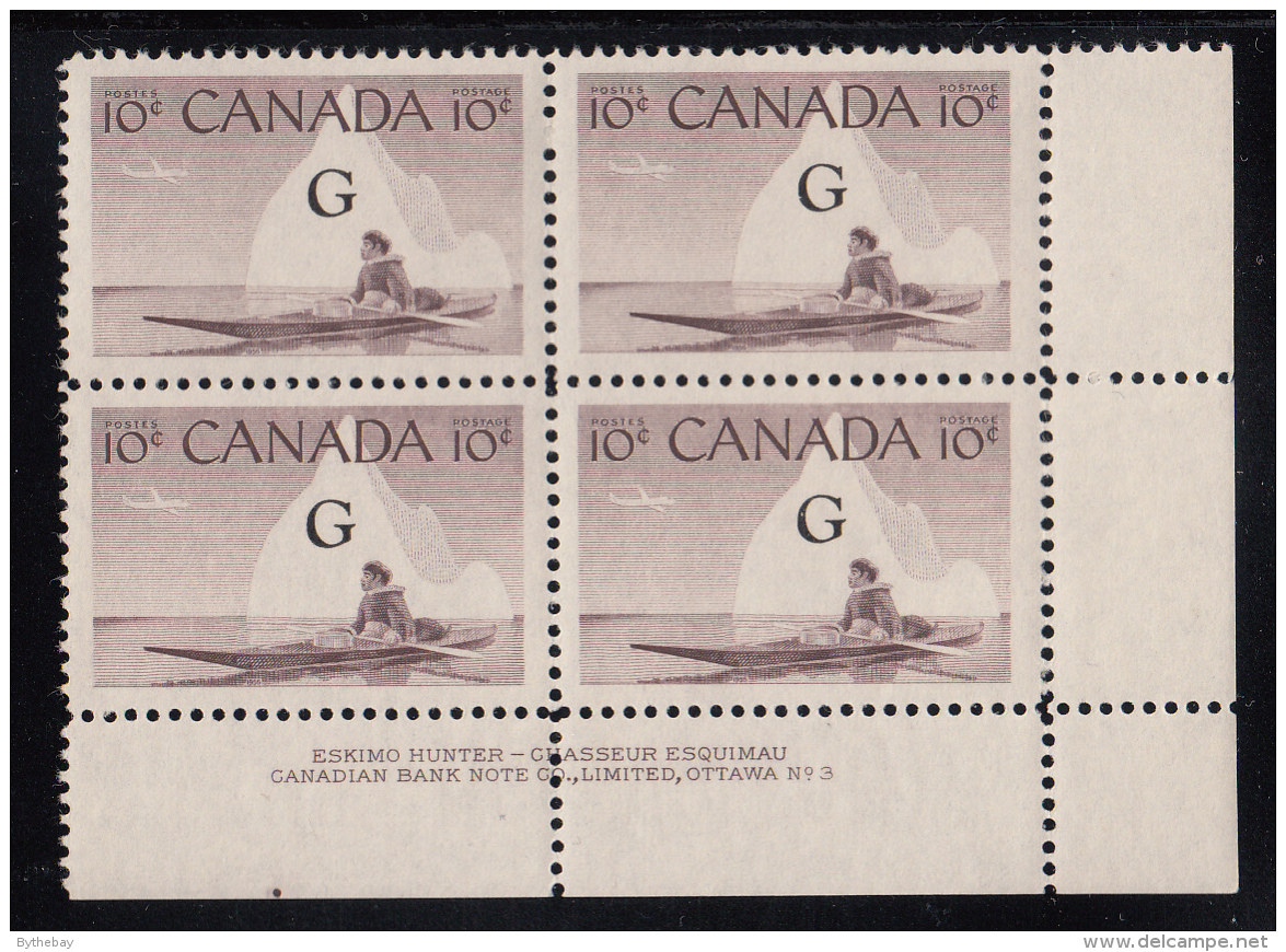 Canada MNH Scott #O39a 'Flying G' Overprint On 10c Inuk, Kayak Plate #3 Lower Right PB - Aufdrucksausgaben