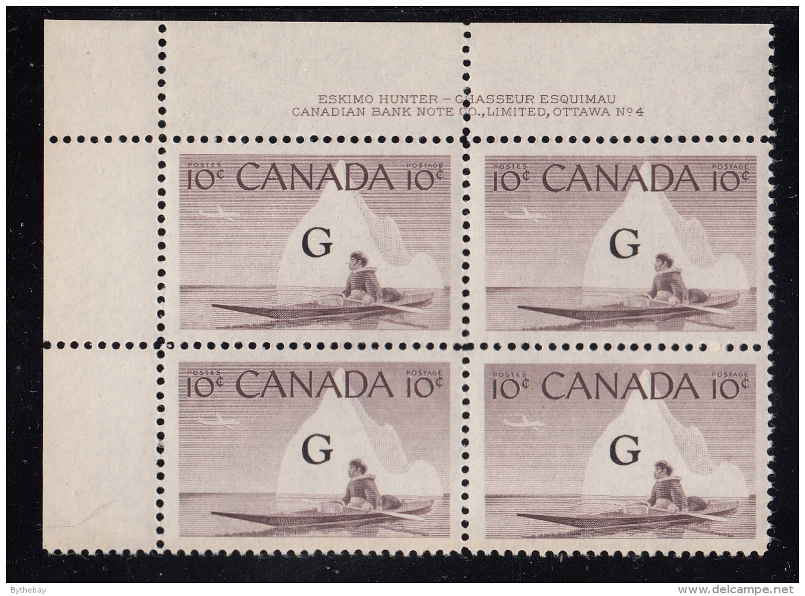 Canada MNH Scott #O39a 'Flying G' Overprint On 10c Inuk, Kayak Plate #4 Upper Left PB - Surchargés