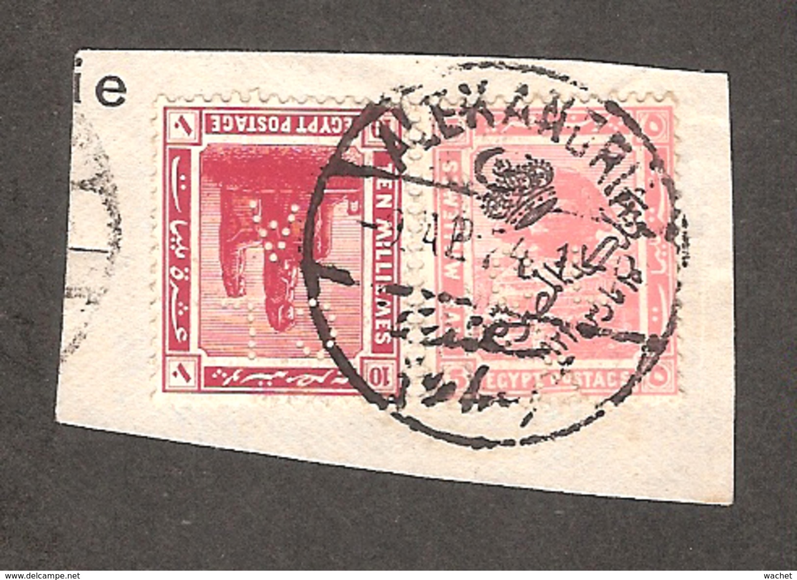 Perfin Perforé Firmenlochung Egypt YT 63 + YT 73 CL A Crédit Lyonnais Alexandrie - 1915-1921 Protectorat Britannique