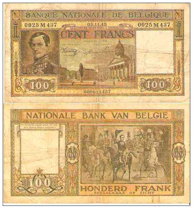 BELGIUM BELGIQUE 100 Fr (5/11/1945 - Sontag/Frère) Pick 126 TB+ (Fine) - Autres & Non Classés