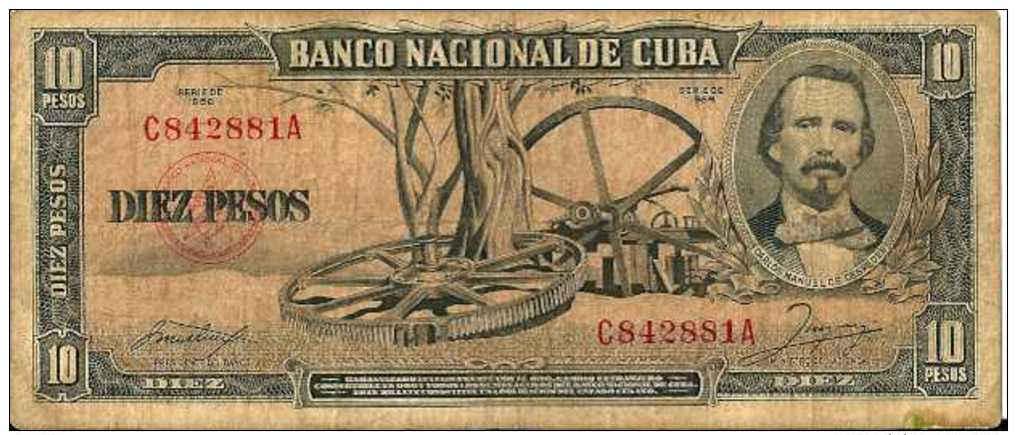 Havana  10 PESOS 1956 -  Pick 88a (Série C) TB+ (Fine) - Cuba