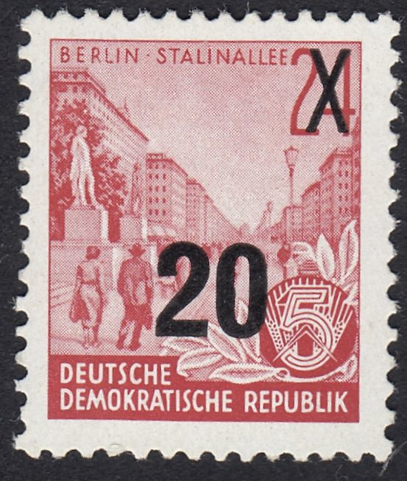 GERMANIA DDR - 1955 - Yvert 194 Sovrastampato 20 P Su 24 P, Carminio. Nuovo MNH - Unused Stamps