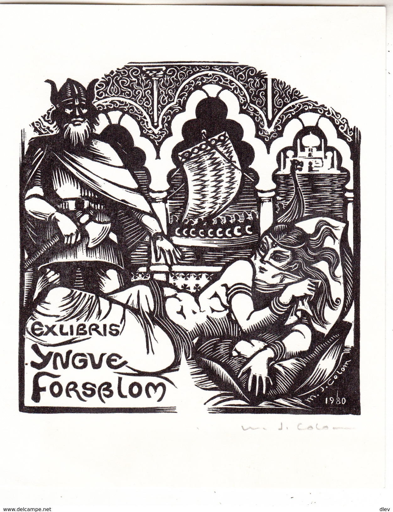 Ex Libris - Yngve Forsblom - 1980 - Graveur Maria J. Colom Spain - Format 10.5 X 13 Cm - Bookplates