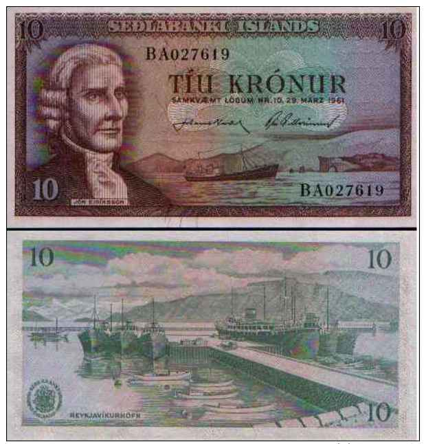 Islande - Icelande 10 KRONUR (L 1961) Pick 42 TTB (VF) - Iceland