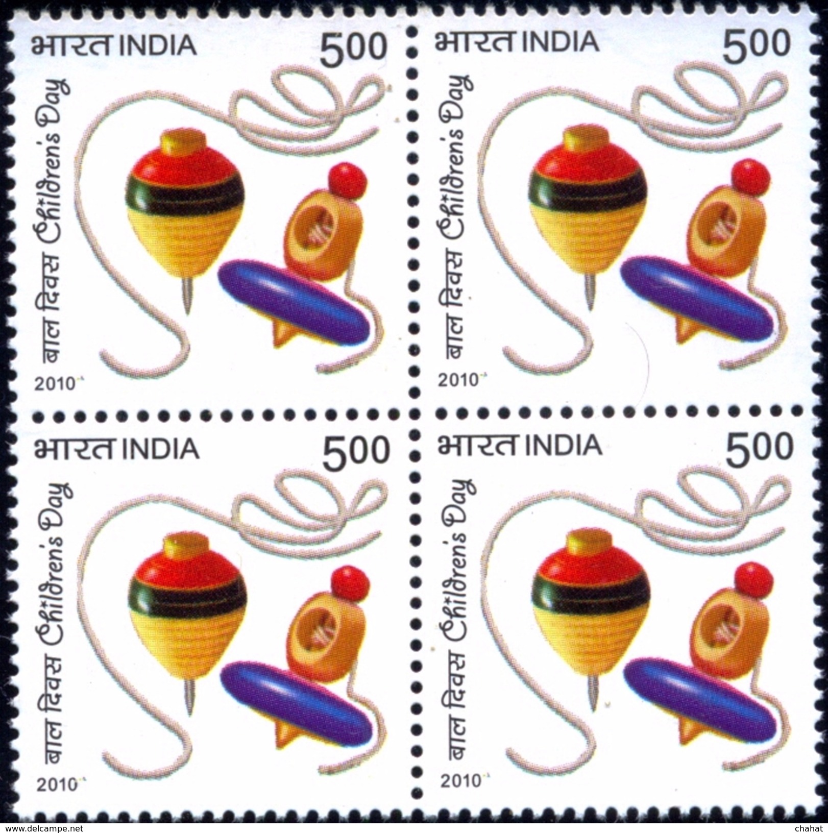 INDIA-2010-CHILDREN'S DAY-KITES-TOYS-DOLLS-SET OF 4-BLOCKS OF 4-MNH-D4-25 - Unused Stamps