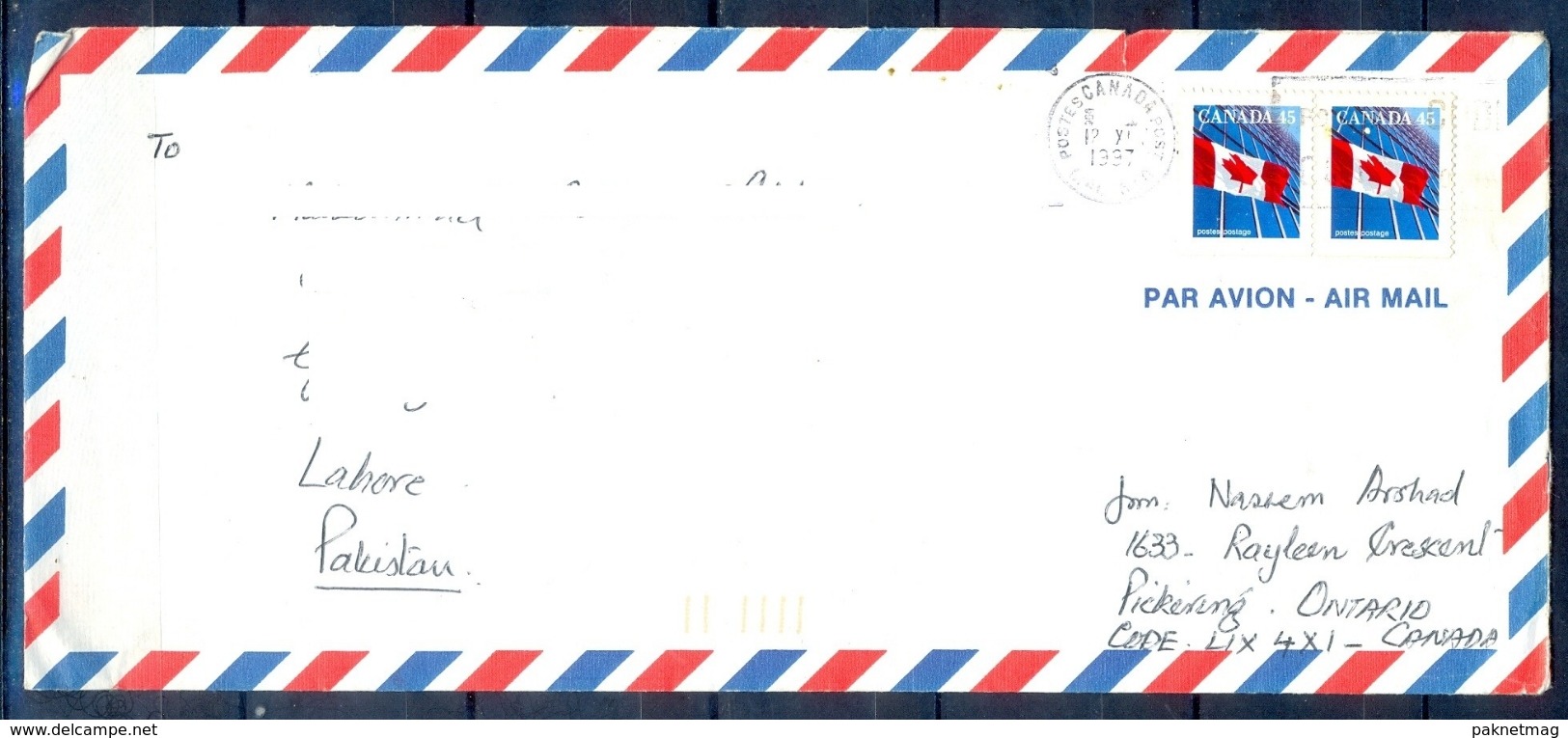 J431- Postal Used Cover. Posted From Canada To Pakistan. Flag. - Other & Unclassified
