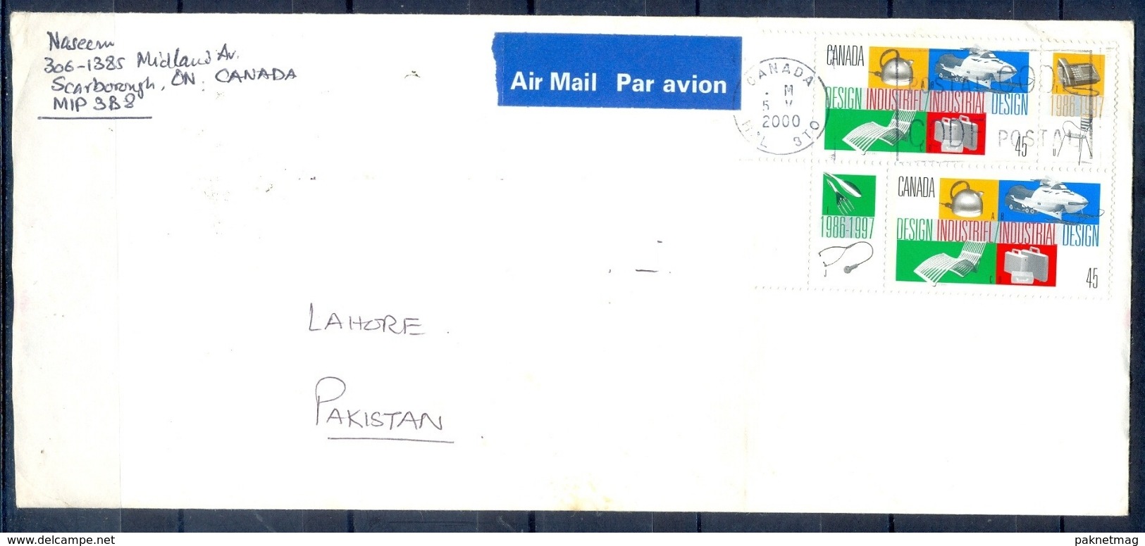 J434- Postal Used Cover. Posted From Canada To Pakistan. Industriel Design. - Other & Unclassified