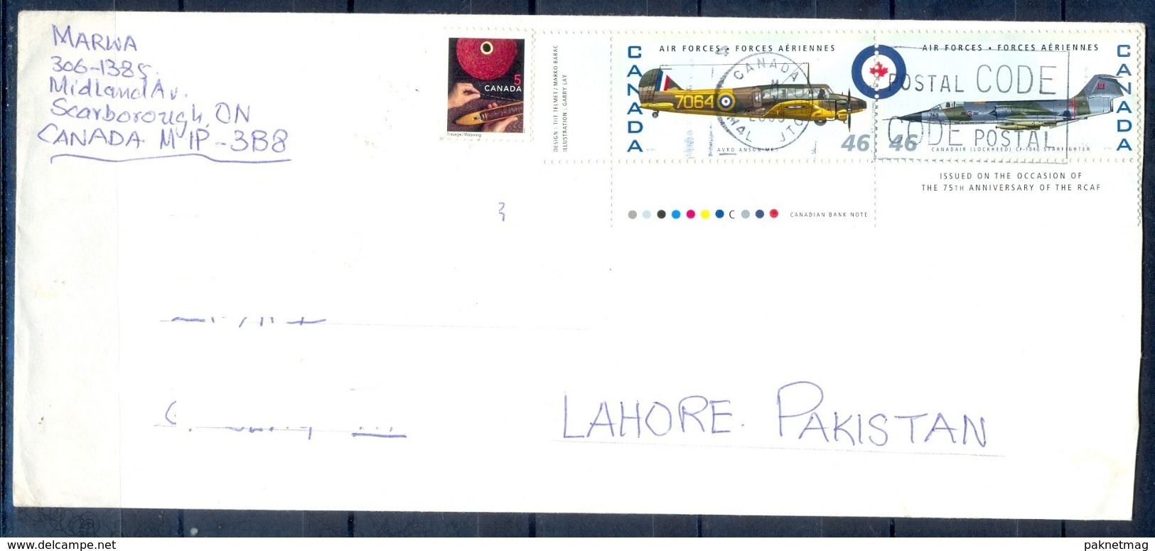 J438- Postal Used Cover. Posted From Canada To Pakistan. 75th Anniversary Of RCAF. Air Forcse. Aeroplane. - Other & Unclassified