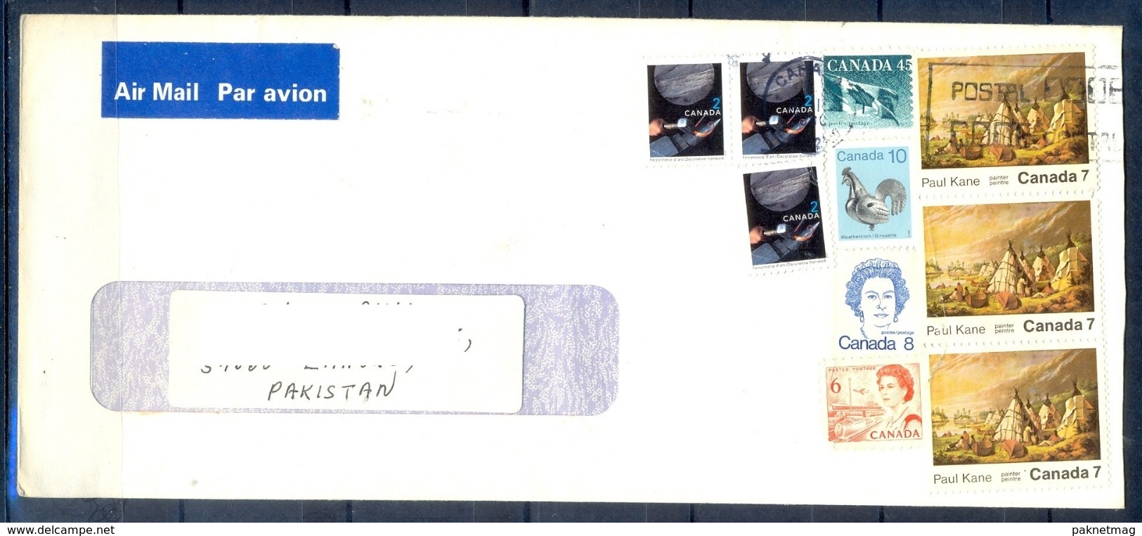 J448- Postal Used Cover. Posted From Canada To Pakistan. Queen. Tran. Transports. Flag. Painting. - Other & Unclassified