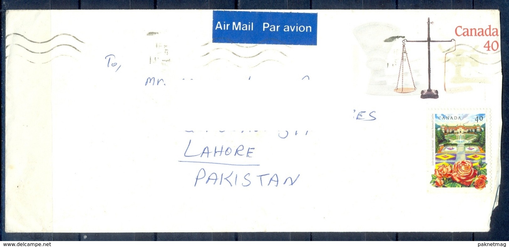 J450- Pre-Stamped Postal Used Cover. Posted From Canada To Pakistan. Flowers. Building. - Other & Unclassified
