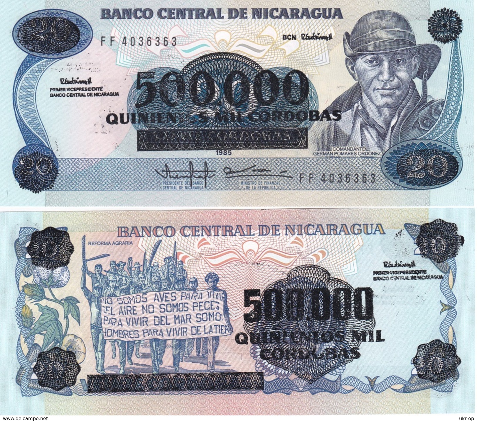 Nicaragua - 500000 Cordobas On 20 Cord. 1985 Pick 163 UNC Ukr-OP - Nicaragua