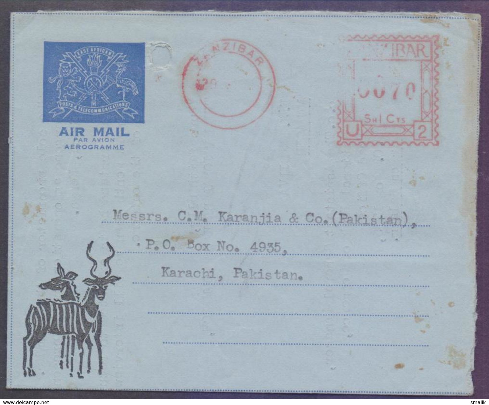 ZANZIBAR Postal History Aerogramme, With Meter Franking Used 1972 - Zanzibar (1963-1968)