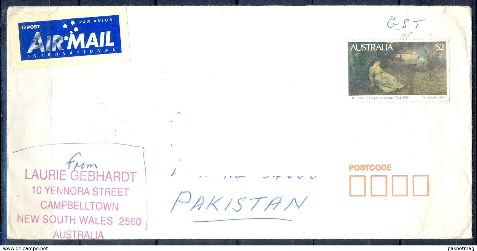 J487- Postal Used Cover. Posted From Australia To Pakistan. Painting. - Other & Unclassified