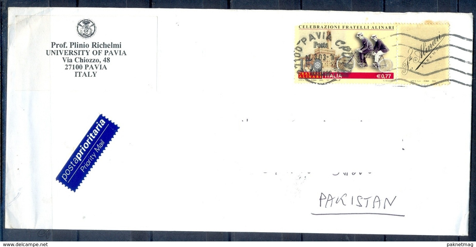 J501- Postal Used Cover. Posted From Italia Italy To Pakistan. - Unclassified