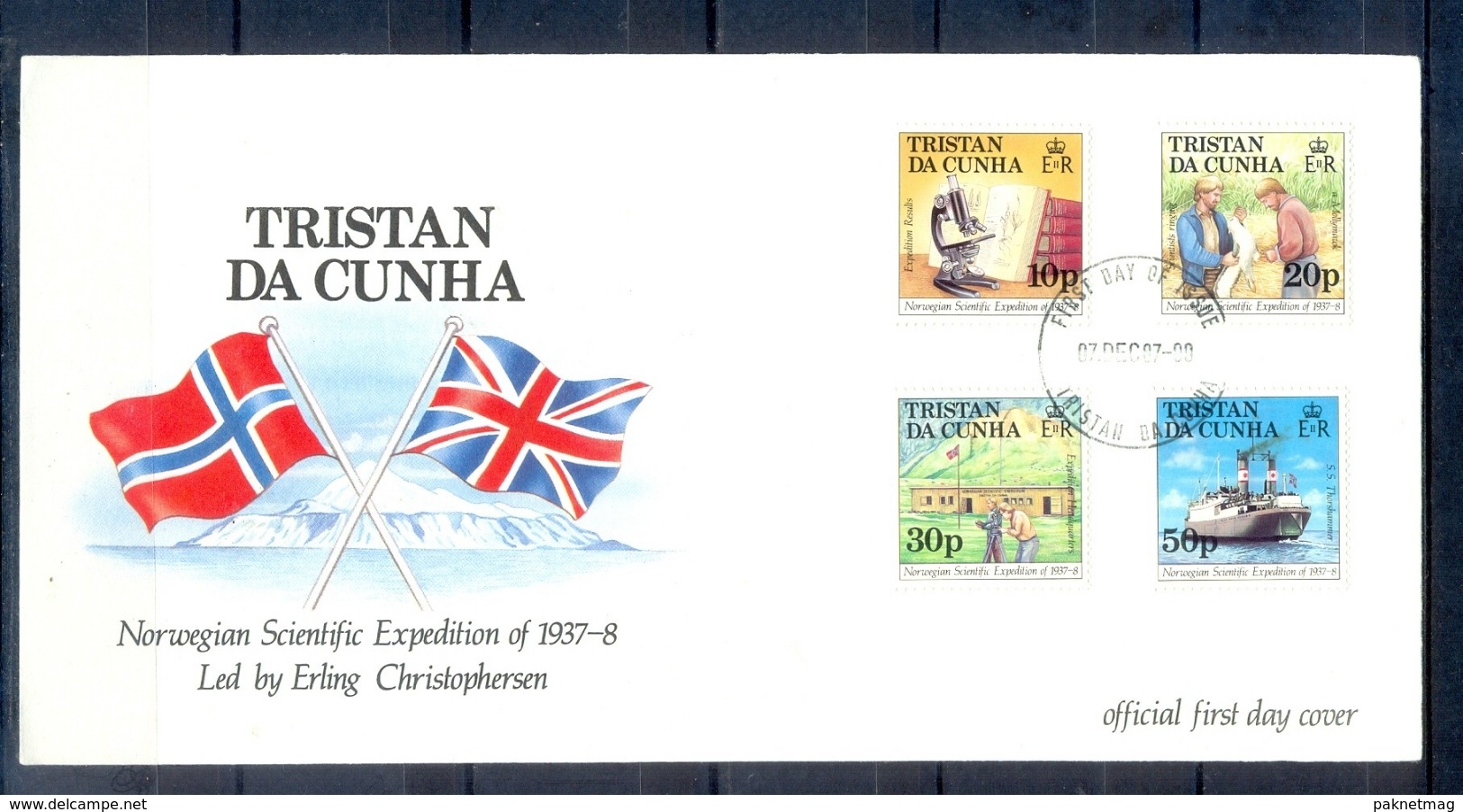 J538- Tristan Da Cunha 1987. Norwegian Scientific Expedition, 50th Anniversary. Flag - Tristan Da Cunha