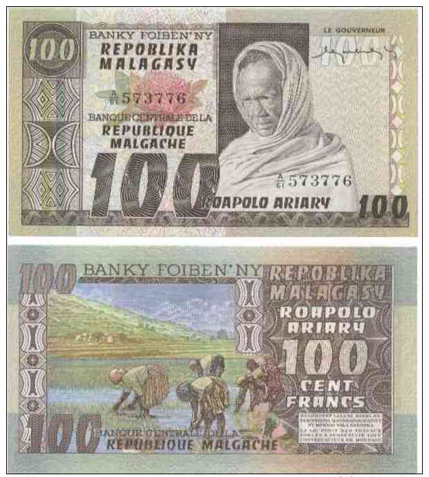 Madagascar 100 Francs=20 Ariary 1974 - Pick 63 SPL - Madagascar