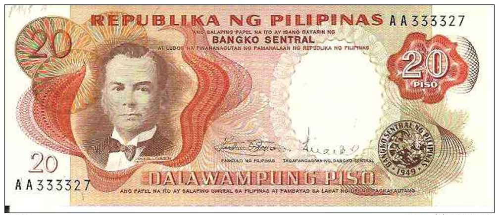 Philippines 20 PISO (1969) Pick 145b NEUF- UNC - Filippine