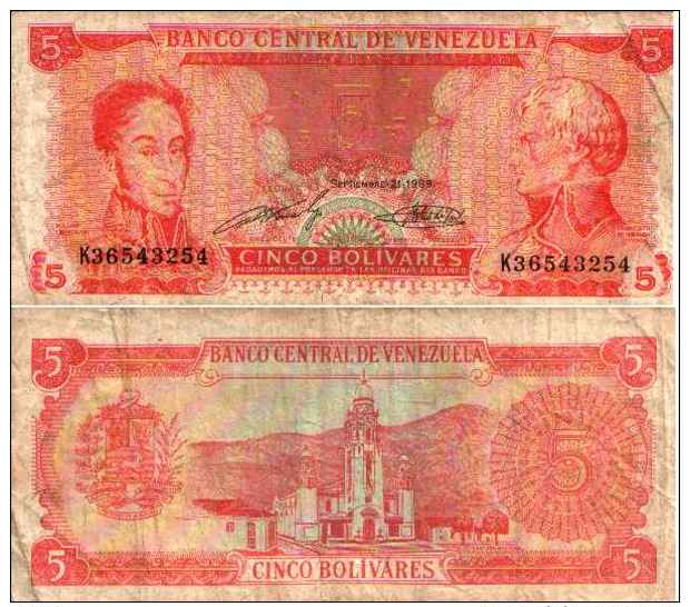 Venezuela 5 BOLIVARES 1989 - Pick 70b TB - Venezuela