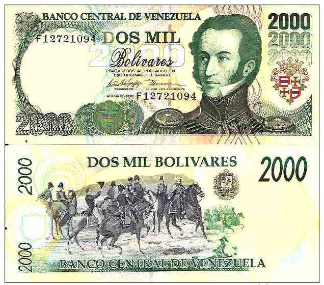 Venezuela 2000 BOLIVARES (Série F 1998) Pick 77c (6/8/1998) UNC - Venezuela