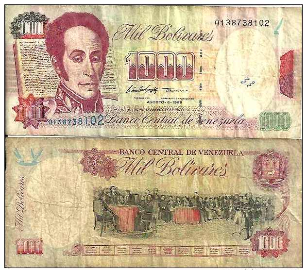 Venezuela 1000 BOLIVARES 6/8/1998 - Pick 76d  TB - Venezuela