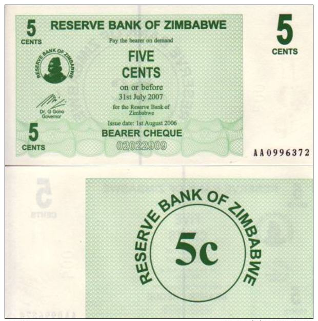 Zimbabwe 5 CENTS 2007 - Pick 34 NEUF (UNC) - Zimbabwe