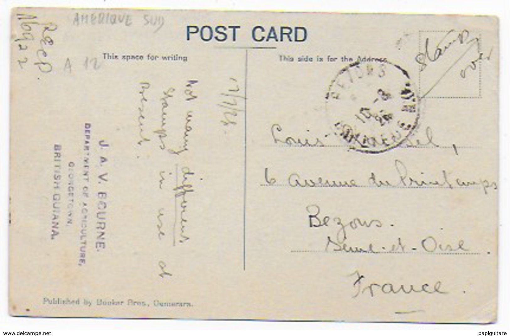 Cpa Bon Etat ,amérique ,antilles ,île Caïmans , Tmbres Courrier Verso ,cachet British Quiana  Demerara  River  Rare - Caïman (Iles)