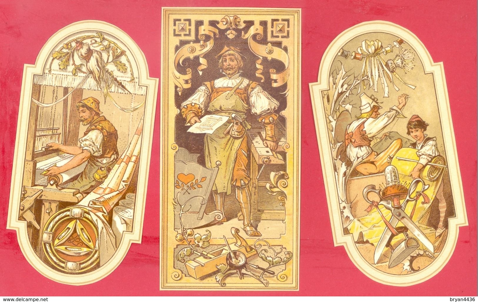 THEME "METIERS" - STYLE PROCHE MUCHA - FIN XIX° - TROIS IMAGES CHROMOS - 1 X (8,2 X 16,8 Cm) & 2 X (8,2 X 16 Cm) - Mucha, Alphonse