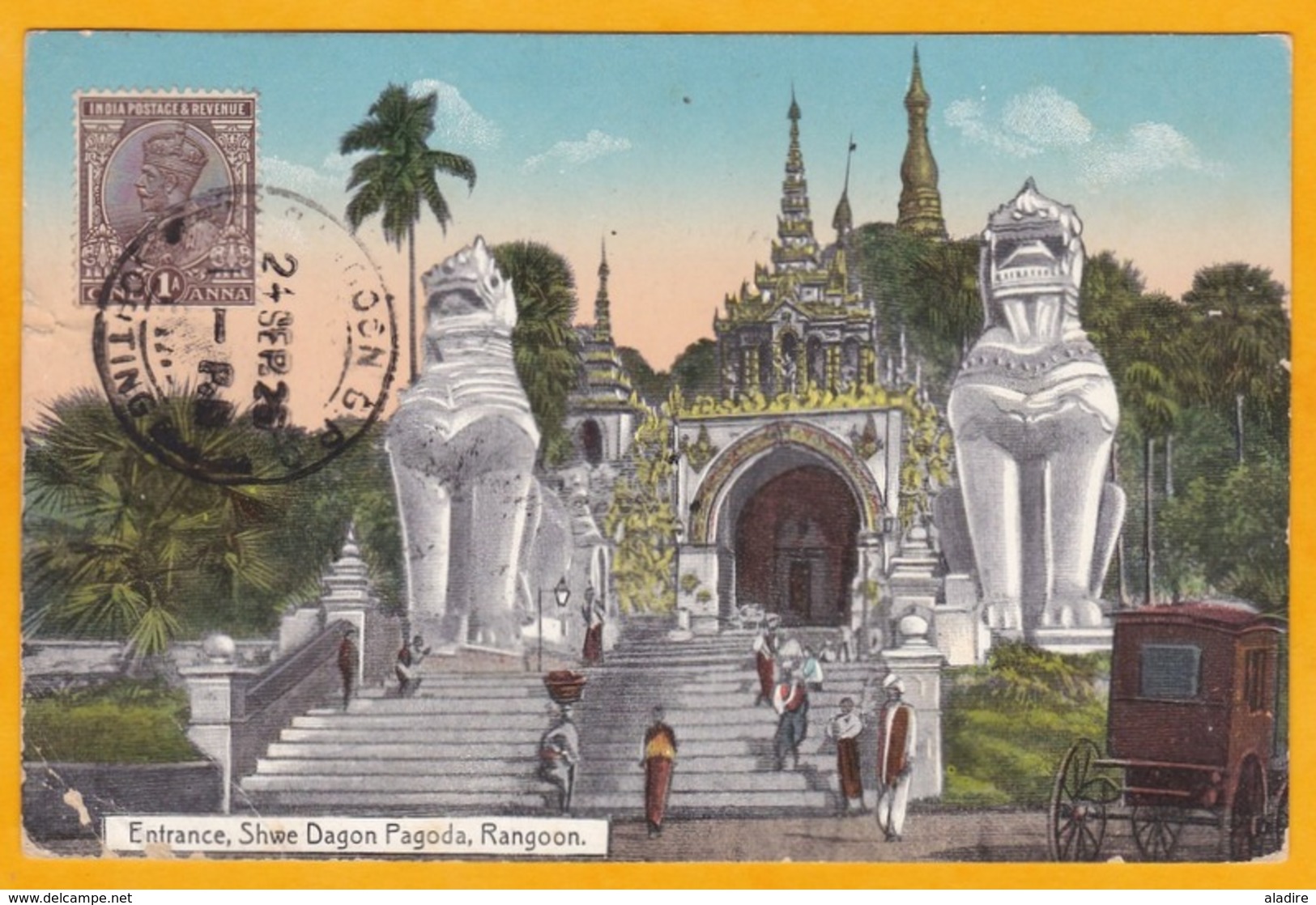 1926 - CP De Rangoon, Birmanie Vers Berlin, Allemagne - Affrt 1 Anna Inde Anglaise - Vue Pagode Shive Dagon - Burma (...-1947)