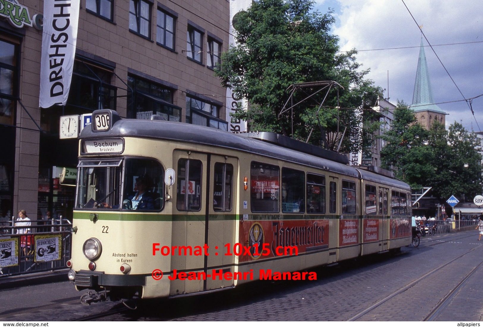 Reproduction D'une Photographie D'un Tramwayligne 306 Avec Publicité Jagermeilter à Bochum En Allemagne En 1993 - Sonstige & Ohne Zuordnung