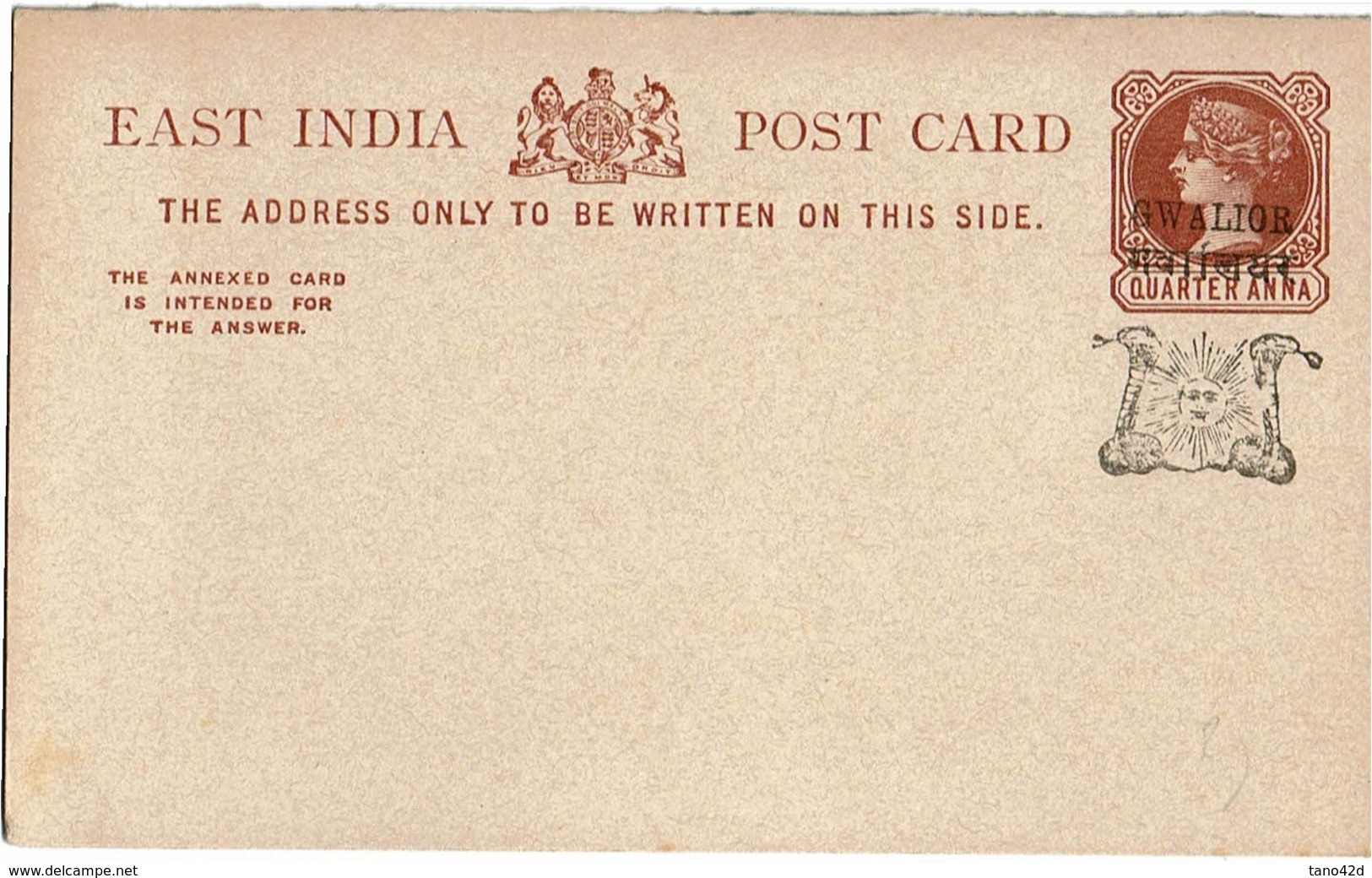 CTN49/1AS- ETATS PRINCIERS DE L'INDE - GWALIOR CARTE POSTALE AVEC REPONSE PAYEE NEUVE - Gwalior