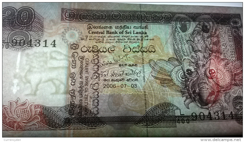 Sri Lanka P-116e, 20 Rupee, Native Bird Mask / Fishermen On Stilts - Sri Lanka