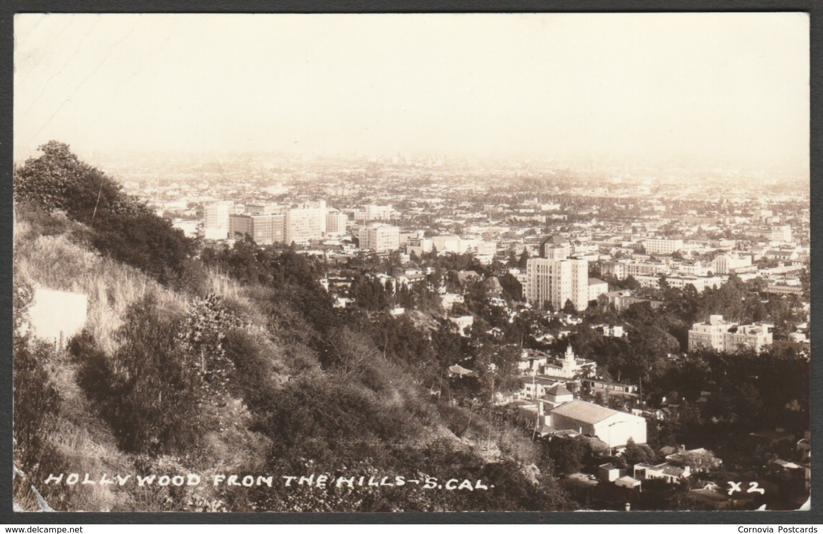 Hollywood From The Hills, Los Angeles, California, 1935 - RPPC - Los Angeles