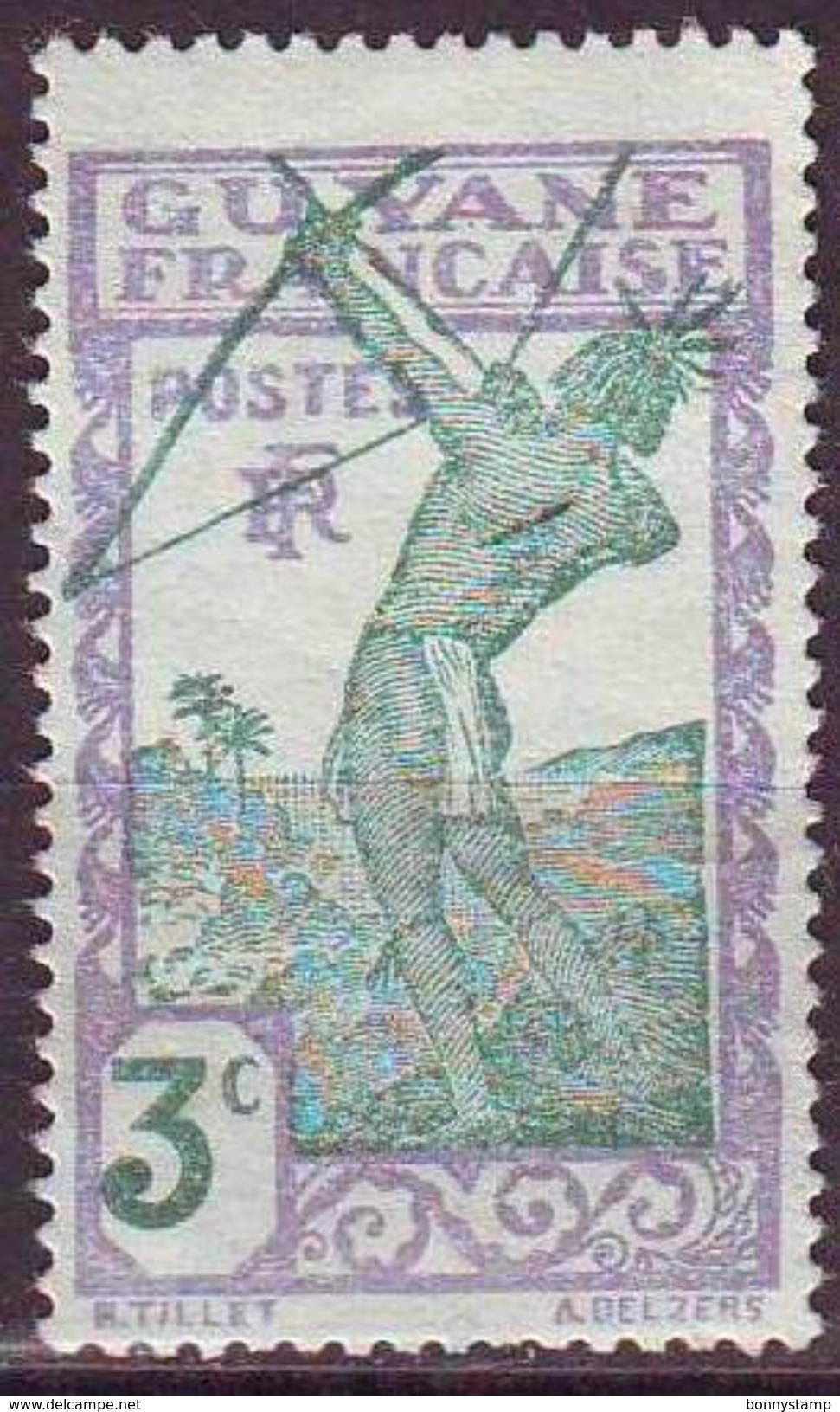 Guyana Francese, 1929/1940 - 3c Carib Archer  -  Nr.111 Usato° - Used Stamps