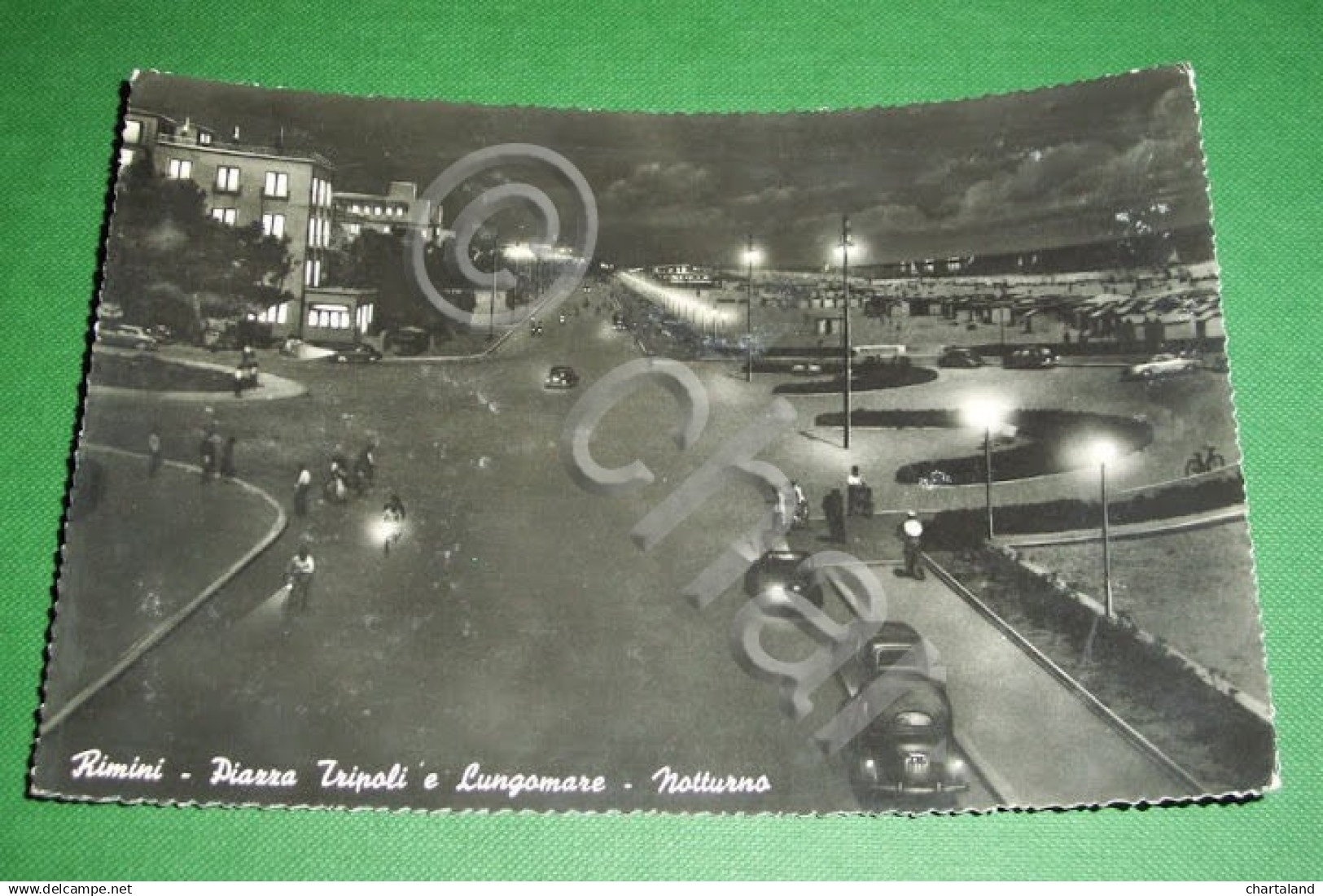 Cartolina Rimini - Piazza Tripoli E Lungomare (notturno) 1954 Ca - Rimini