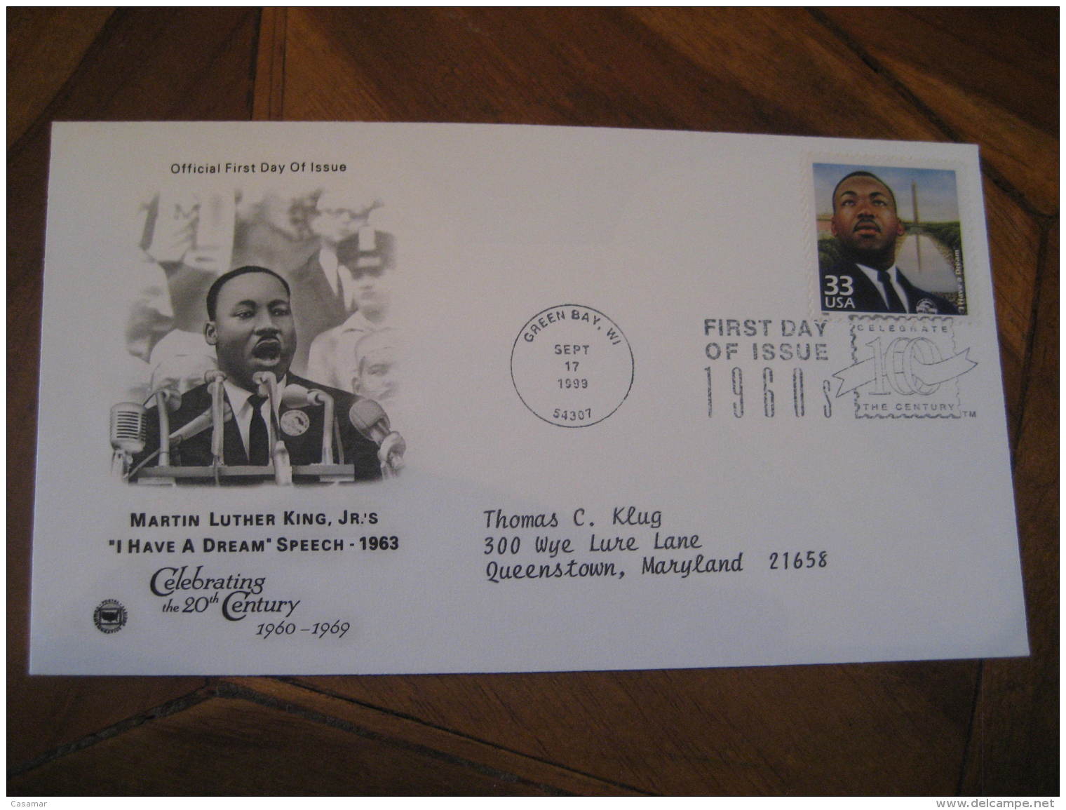 MARTIN LUTHER KING JR. Celebrities Celebrites GREEN BAY 1999 FDC Cancel Cover USA - Martin Luther King