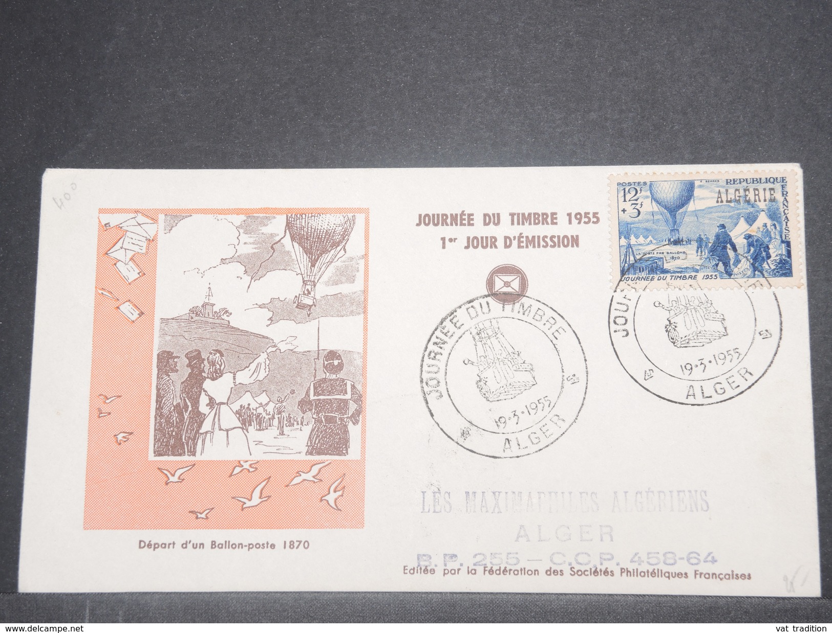 FRANCE/ ALGÉRIE - Enveloppe FDC De La Journée Du Timbre De Alger En 1955 - L 8649 - FDC