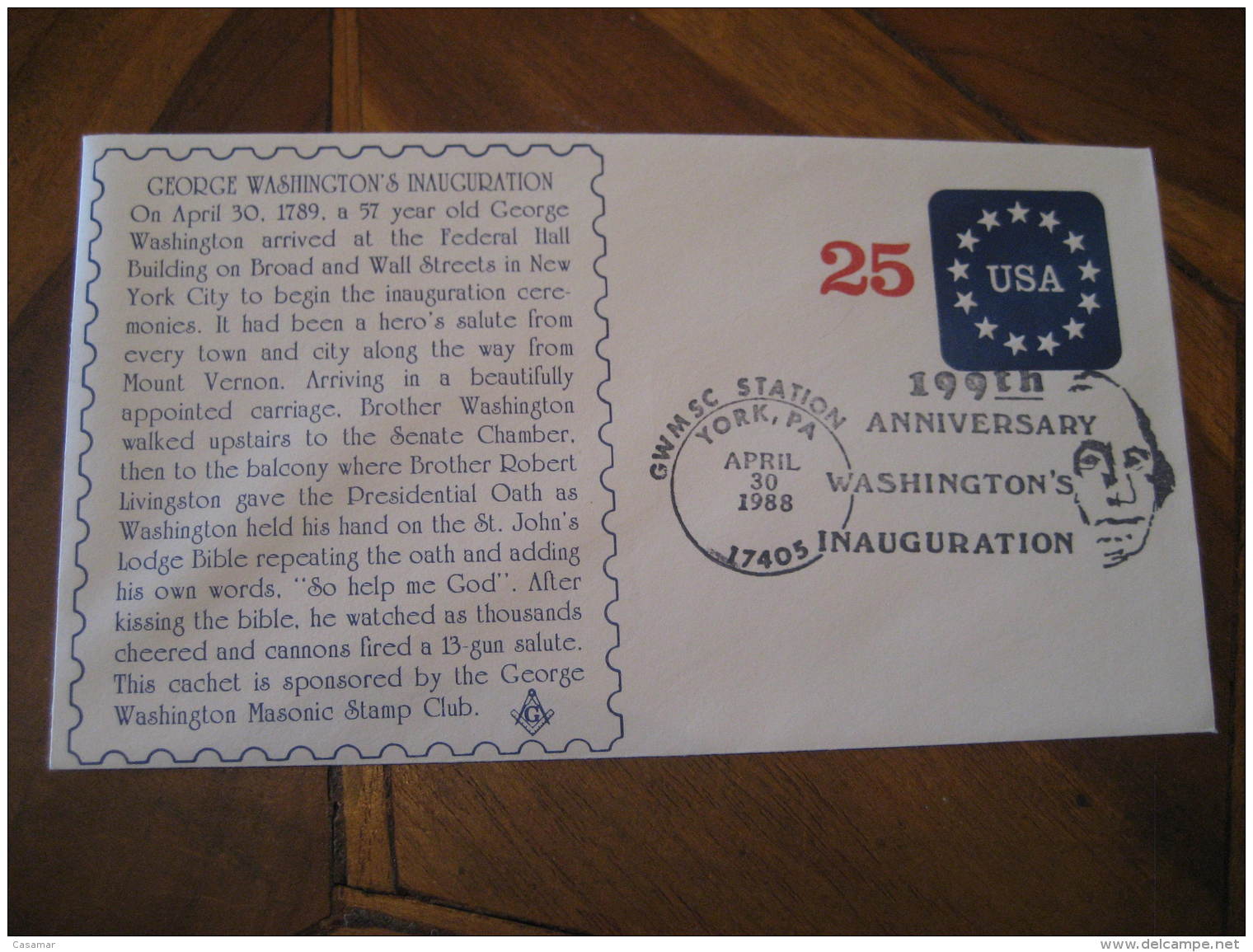 GEORGE WASHINGTON USA President Celebrities Celebrites YORK 1988 Cancel Cover USA - George Washington