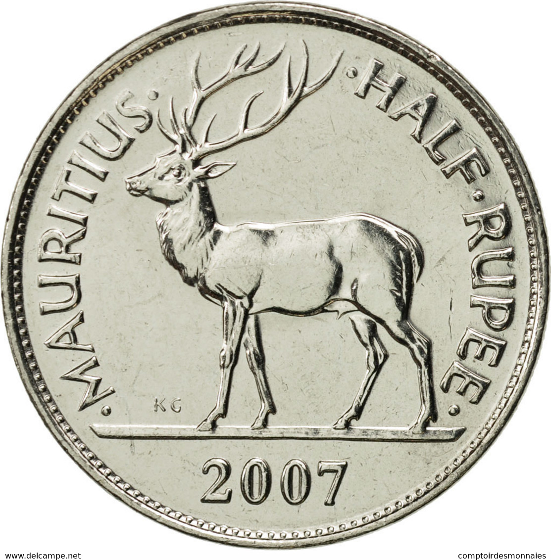 Monnaie, Mauritius, 1/2 Rupee, 2007, FDC, Nickel Plated Steel, KM:54 - Mauritius