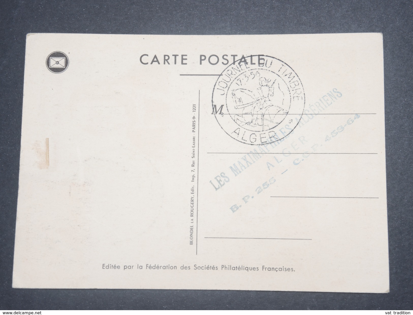 FRANCE/ ALGÉRIE - Carte Maximum Journée Du Timbre De Alger En 1956 - L 8665 - FDC