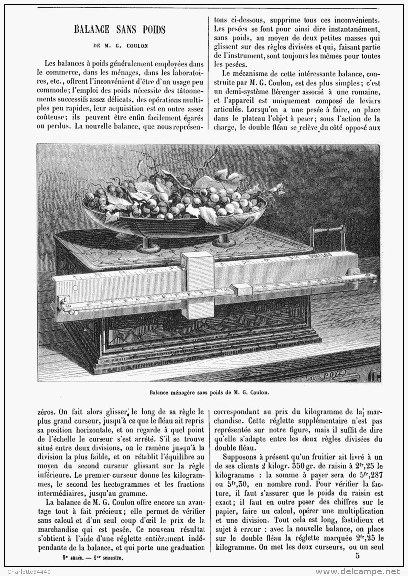 BALANCE SANS POIDS De M. COULON    1881 - Autres & Non Classés