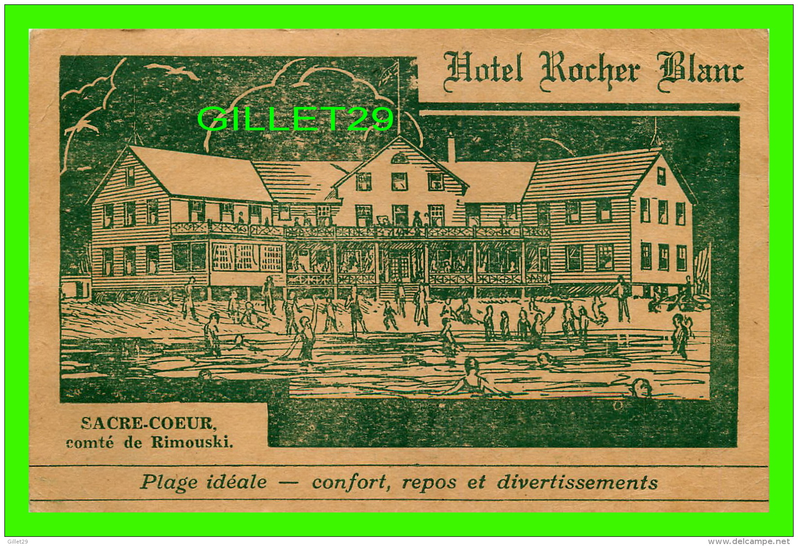 RIMOUSKI, QUÉBEC - HOTEL ROCHER BLANC - SACRÉ-COEUR -  CIRCULÉE EN 1945 - - Rimouski
