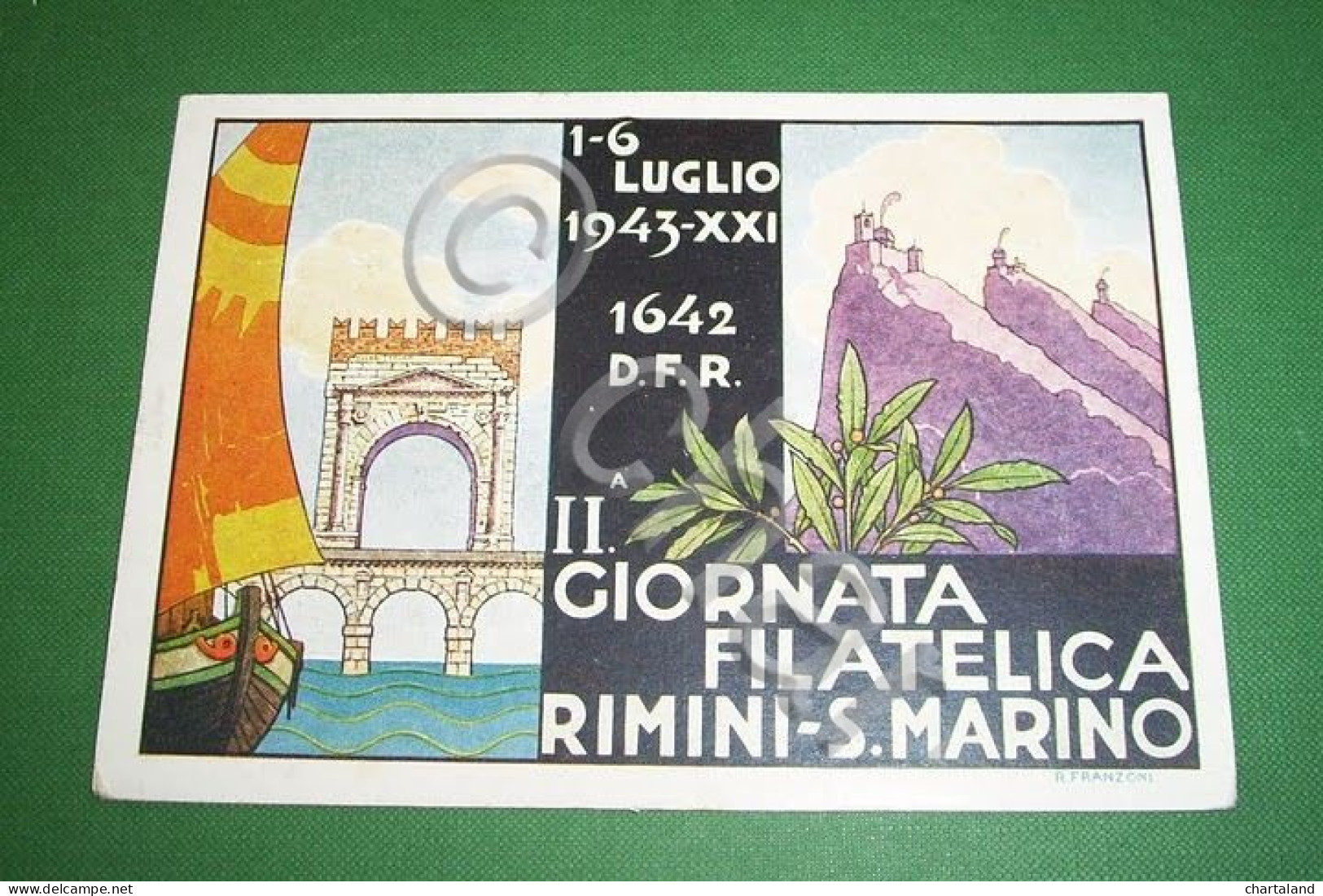 Cartolina II^ Giornata Filatelica Rimini S. Marino - Luglio 1943 - Rimini