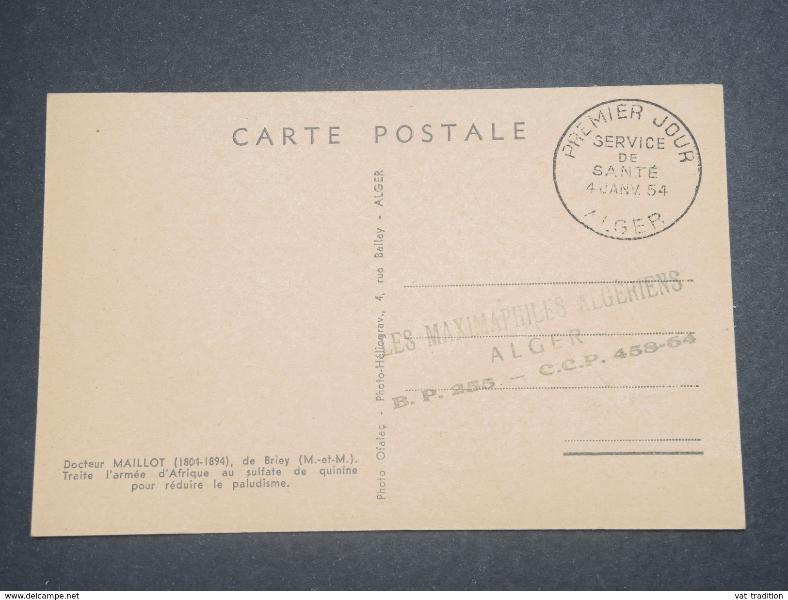 FRANCE / ALGÉRIE - Carte Maximum Du Docteur Maillot En 1954 - L 8674 - FDC